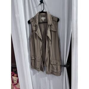 Lucky Brand Khaki Brown Utility Vest M Missing Belt Snap Pockets M Safari
